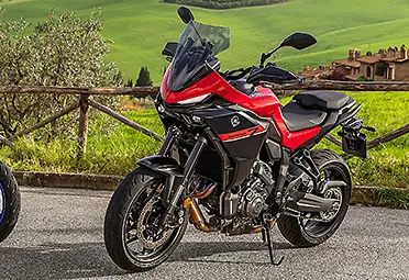 Rotes Motorrad im Grünen
